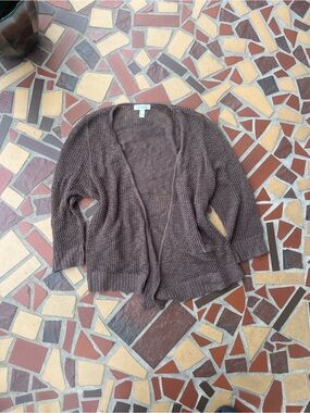 dressbarn Open-Front Knit Cardigan in Taupe Brown
